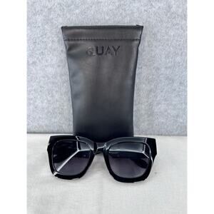 Quay By The Way Black Oversized Sunglasses cat Eye Silver Accent
